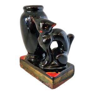 Black Cat Ceramic Vase Vintage